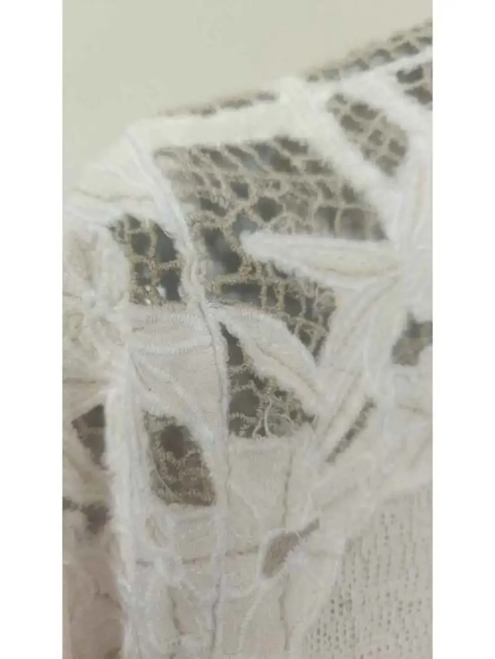 Free People Natural Lace Henley Top with Open Work and Fine Crochet